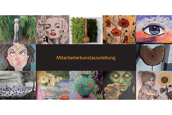 Collage von Bildern der Mitarbeiterkunstausstellung 2025
