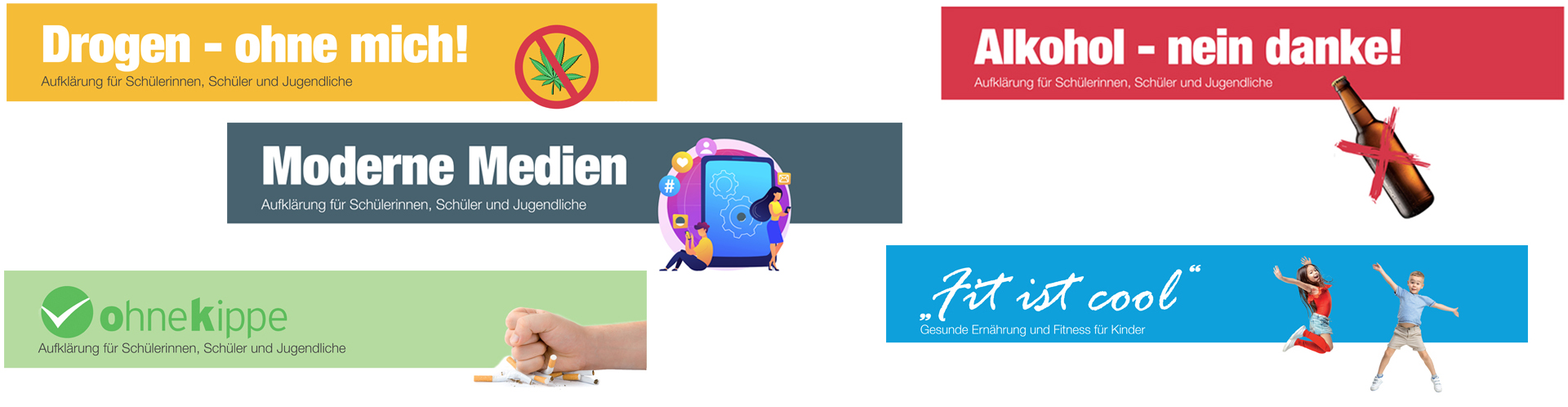 Collage der vier Schülerpräventionsprogramme