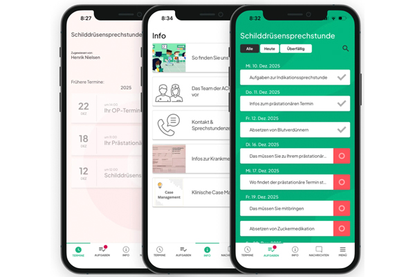 Bilder, wie der Emento Patient Guide auf dem Smartphone aussieht